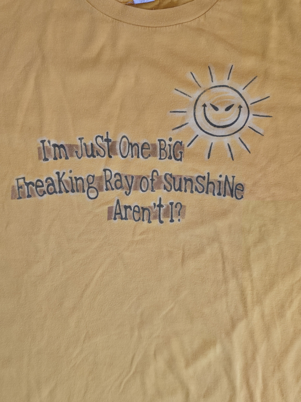 Men's Y2K Graphic Yellow Funny Short-Sleeve Novelty Tee with Sun Illustration